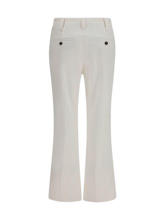 Brunello Cucinelli Womens Slim Flared Pants Off White Cotton; Elastane Trousers