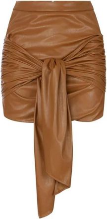 Elisabetta Franchi Knoop Drap Korte Rok - Dames - Leren & Su&egrave;de rokken - Bruin - M - Leer - Rokken
