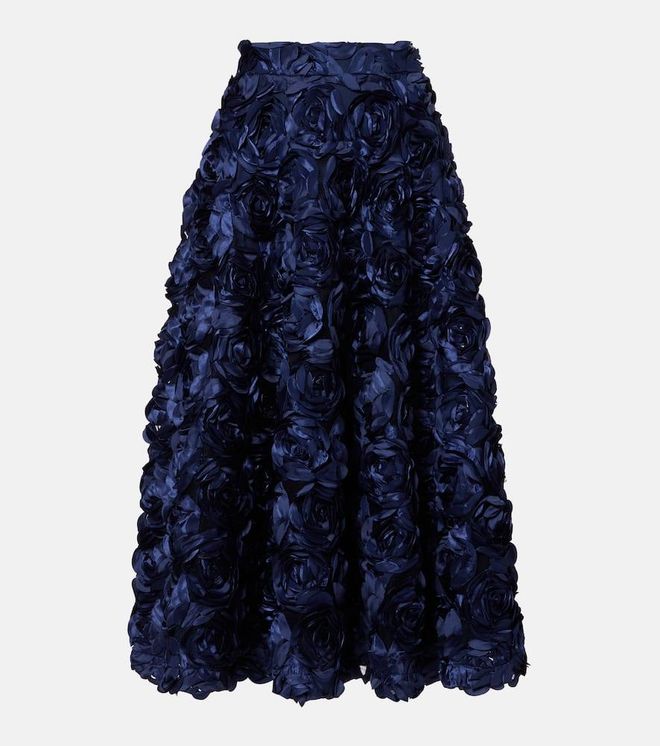 Floral-applique midi skirt
