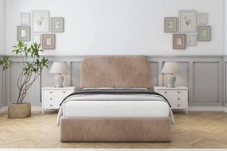 Sloomy Belvoir Naples Frame-Mattress - 45 Upholstered Headboard in Light Brown | Size: Super King
