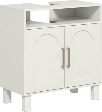 HOMCOM Homcom Mueble Bajo Lavabo, Mueble De Ba&ntilde;o Con Estante Ajustable Para Lavabos Sin Pedestal, 60x30x63 Cm, Blanco Crema