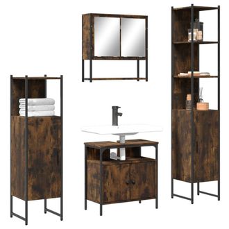 Berkfield Home 4 Piece Bathroom Furniture Set Smoked Oak Engineered Wood in Brown