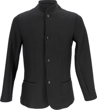 Giorgio Armani Textured Single-Breasted Blazer in Black Polyester