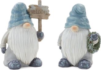 Melrose International Winter Gnome Figurine (Set of 6) - Blue; Grey