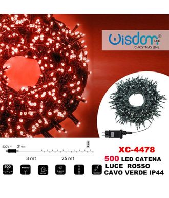 Trade Shop Trade Shop - Cadena De Luces 500 Leds Luci&eacute;rnagas Luz Roja Cable Verde Ip44 Xc-4478