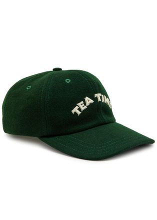 Drake's Drakes Tea Time Appliqu&eacute;d Merino Wool cap - Dark Green - One Size