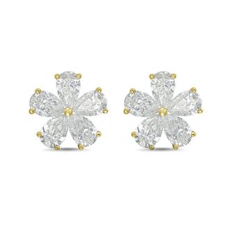 Diana M. Jewels 14kt Yellow gold 2.00cts lab grown Pear shaped diamond flower cluster stud earrings