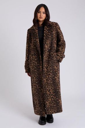 Urban Bliss Womens Leopard Print Formal Coat - Brown Wool - Size 12 UK