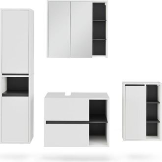 Vicco Conjunto De Muebles De Cuarto De Ba&ntilde;o Viola, Blanco/gris, 4 Partes, Vicco