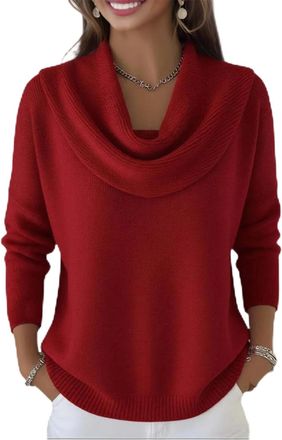 Generic Womens Chunky Knitted Jumper with Cowl Neck and Batwing Sleeves, Soft Turtleneck Pullover Sweater with Pockets, Long Sleeve Casual Winter Warm Knitwea