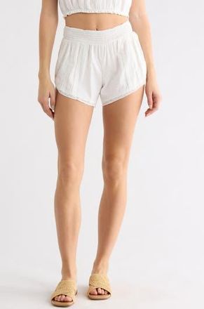 Topshop Smocked Waist Cotton Shorts in White at Nordstrom Rack, Size 10 Us (Fits Like 10-12)