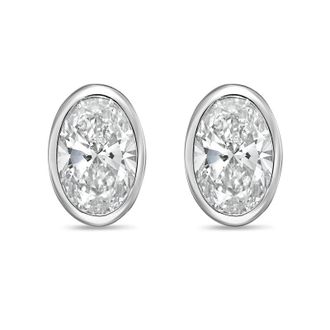 Diana M. Jewels 14kt white gold lab grown oval bezel diamond studs weighing 0.50 cts tw