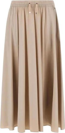 Herno Nylon Stretch Lange Rok met Trekkoord - Dames - Midirokken - Beige - L - Nylon - Rokken