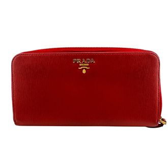 Prada Gold Red Color Leather Long Wallet (Bi-Fold) (Pre-Owned)