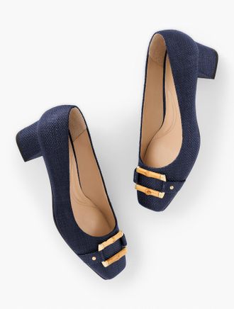 Talbots Carlye Bamboo Block Heel Pumps - Shimmer Raffia - Blue - 9M Talbots