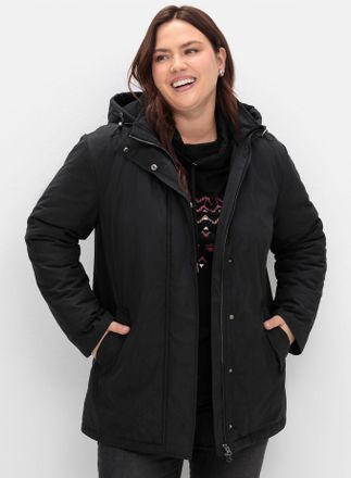 Sheego Parka SHEEGO, Damen, Gr. 40, schwarz, 65% Polyester, 35% Baumwolle, Kapuzenfutter:100% Polyester, Wattierung:100% Polyester, unifarben, Jacken Parka