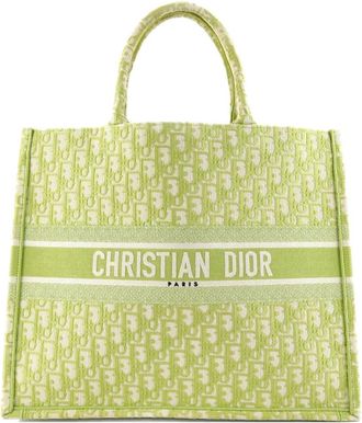 Dior Borsa tote Book Oblique grande in tela - Verde