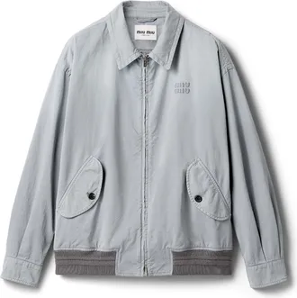 Miu Miu Old Twill Blouson Jacket, Woman, Steel Gray, Size 36