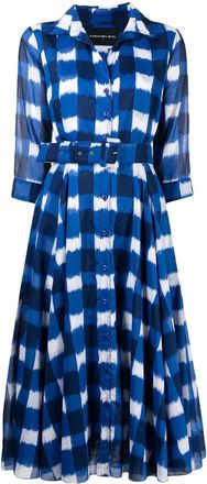 Samantha Sung gingham-check print midi dress - women - Cotton - M - Blue