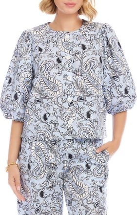 Karen Kane Puff Sleeve Button-Up Top in Blue Paisley at Nordstrom, Size X-Small