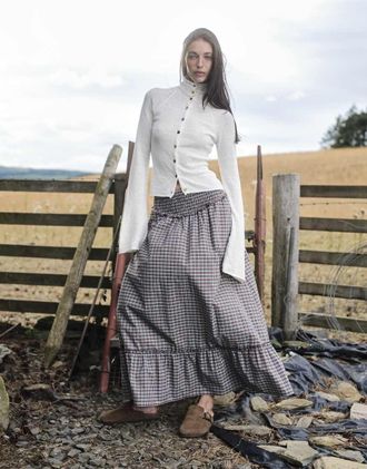 Daisy Street gonna midi a vita bassa con arricciatura e orlo con volant a quadri multicolore