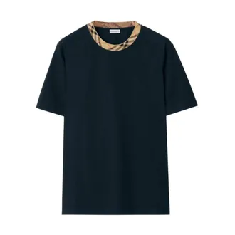 Burberry T-Shirts, male, Blue, Size: 2XL Check Trim Cotton T-shirt