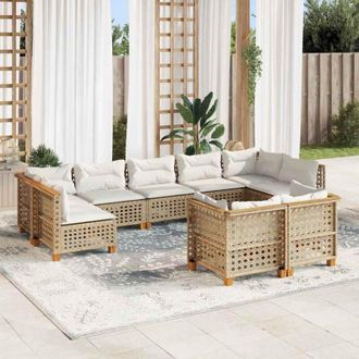 vidaXL Set De Sof&aacute;s De Jard&iacute;n Con Cojines 9 Pzas Rat&aacute;n Sint&eacute;tico Beige Vidaxl