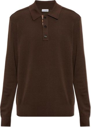 Burberry Marcus Wol Polo - Heren - V-hals truien - Bruin - L - Wol - Truien & Vesten