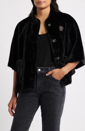 Wit & Wisdom Faux Fur Capelet in Black at Nordstrom Rack, Size X-Large