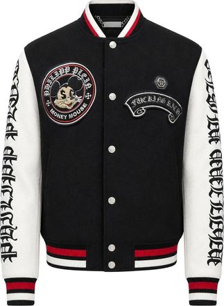 Philipp Plein College Bomber Jacket LS Money Mouse - Heren - Bomber jackets - Zwart - L - Leer - Jassen