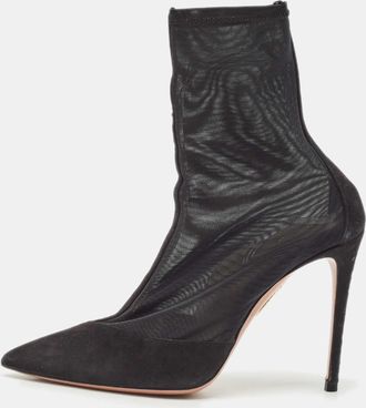 Aquazzura Black Mesh And Suede Pointed Toe Hot Stuff Ankle Booties