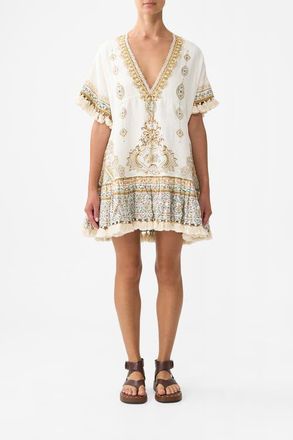 Camilla Short V Neck Embroidered Dress Ottoman Dynasty at Nordstrom, Size Large Au