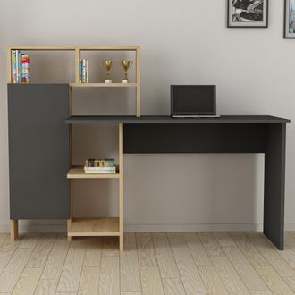 Dmora Escritorio Cremella, 6 Estantes, 1 Puerta, 7 Compartimentos, 136x60x112h Cm Negro Antracita
