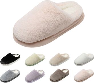 Generic Womens Ladies Faux Fur Lined Slip On Comfy Warm Winter Slippers Mules Womens Fluffy Slippers Soft Touch Plush Slipper Cozy Memory Foam Slipper Closed 