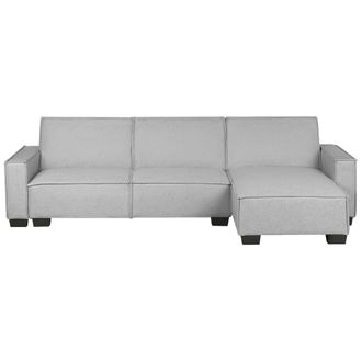 Beliani Sof&aacute; Cama Esquinero Tapizado En Tela Gris 3 Plazas Cama En Forma De L Izquierda Romedal