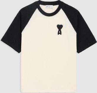 Ami Tee-Shirt With Ami De Coeur Knitted Patch Blanc Creme Noir