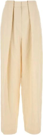 Stella McCartney Wijde Pijpen Cr&egrave;me Viscosemix Broek - Dames - Straight fit broeken - Beige - M - Linnen - Broeken