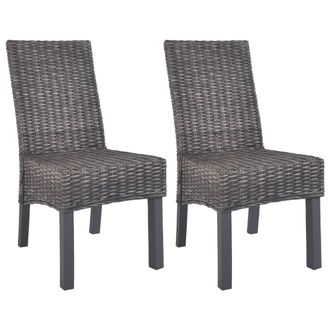 vidaXL Vidaxl - Sillas De Comedor 2 Unidades Rat&aacute;n Kubu Y Madera Caoba Marr&oacute;n