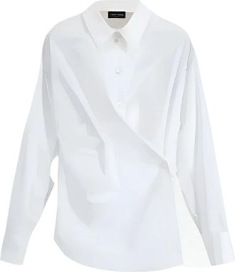Roberto Collina Asymmetrisch Gedrapeerd Shirt in Wit - Dames - Overhemden - Wit - L - Katoen - Overhemden