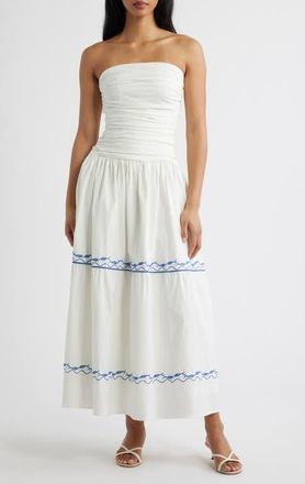 Line & Dot Oia Strapless Maxi Dress in White/Blue at Nordstrom, Size X-Small
