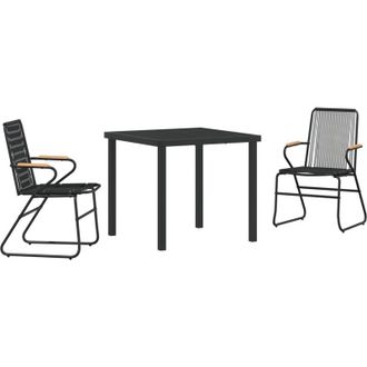vidaXL Conjunto De Comedor De Jard&iacute;n 3 Pcs Negro Ratana De Pvc Vidaxl