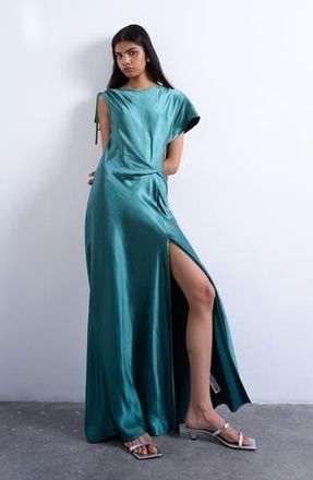 Topshop Asymmetric Satin Maxi Dress in Medium Blue at Nordstrom Rack, Size 0 Us (Fits Like 00)