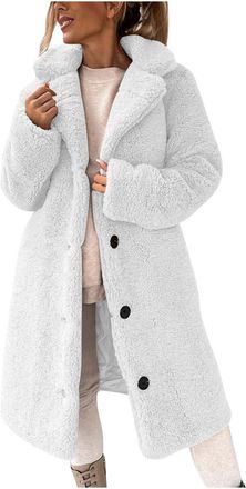 Generic BVEBJDX Womens Winter Teddy Fleece Coat Warm Lapel Long Button-Front Jacket Soft Fluffy Plush Jackets Thermal Sherpa Cardigan Mid-Length Overcoat Eleg