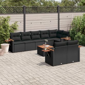 vidaXL Set De Sof&aacute;s De Jard&iacute;n 8 Piezas Y Cojines Rat&aacute;n Sint&eacute;tico Negro Vidaxl