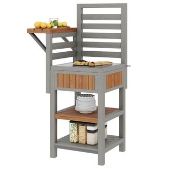 STILVORA Armario De Jard&iacute;n Con Encimera De Acero Inoxidable Y Doble Estante De Almacenaje En Madera Maciza Natural 74 &times; 54 &times; 149 Cm
