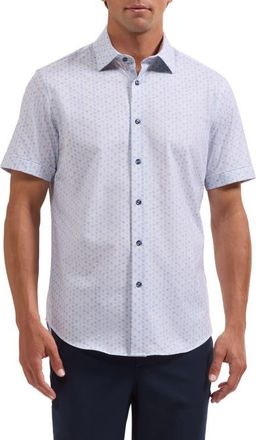 Bugatchi Miles OoohCotton Dandelion Print Short Sleeve Button-Up Shirt in Orchid at Nordstrom, Size Xxx-Large