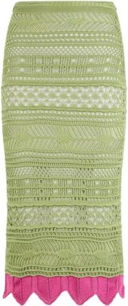 Roberto Cavalli Midi Gebreide Rok met Contrast Detail - Dames - Midirokken - Groen - XS - Rokken