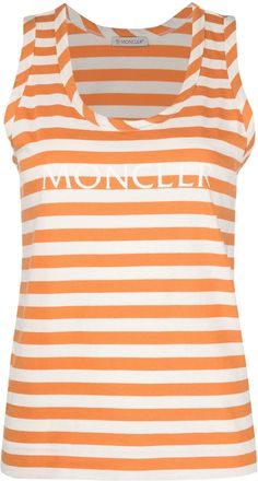 Moncler striped logo-print tank top - women - Cotton - S - Orange