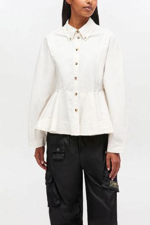 Ganni White Ivory Peplum Shirt - Size 32 Organic Cotton