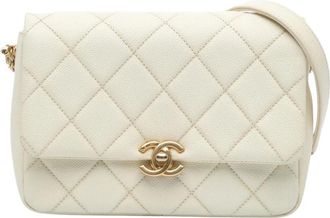 Chanel Pre-owned Small Quilted Caviar Chain Melody Flap Bag - Dames - Vintage Schoudertas - Wit - ONE Size - Leer - Vintage
